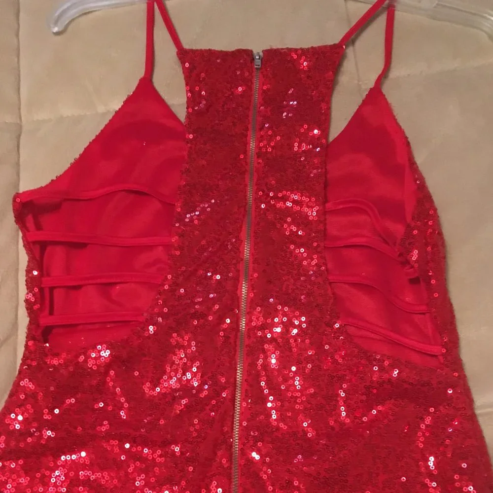 Red Sequin Cutout Dress - Picture 9 of 10